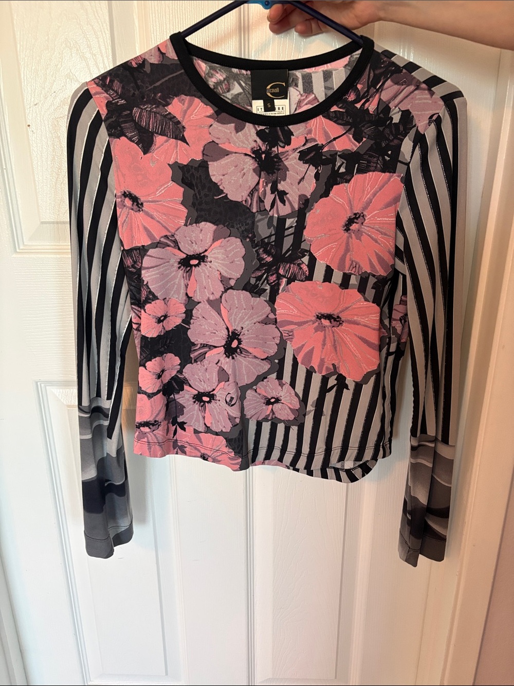 Floral Striped Long-Sleeve Top - Pink/Black -